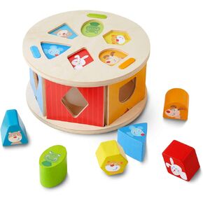 HABA Favorite Animals Wooden Shape Sorting Puzzle Box with 5 Colorful Shapes - Ages 12 Months +