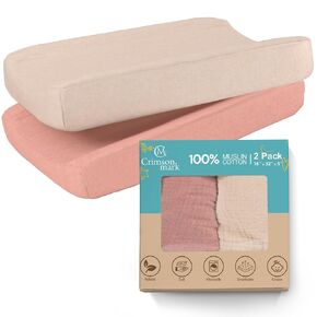 100% Muslin Changing Pad Cover Ultra Soft 120GSM Baby Changing Pad Covers for Girls and Boys - Easy wash Diaper Changing pad Cover with Low Shrinkage (4 Pack - White/Beige/Sand/Greish)