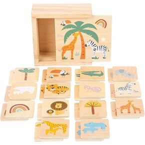 small foot wooden toys Safari Wooden Memory Game-Shape Sorting Matching Games for Boys and Girls- Perfect for Birthday Parties, Classrooms, Family Game Night, Multi, (11696)