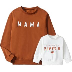 Karwuiio Mommy and Me Family Matching Outfits Halloween Pumpkin Print Sweatshirt Long Sleeve Pullover Tops