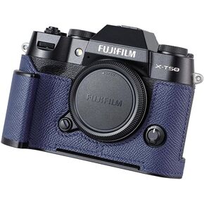 Camera Half Case for Fujifilm Fuji X-T50 XT50,Vintage Metal Genuine Leather Instant Camera Protective Cases Stylish Portable Shockproof (Black C)