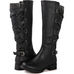 GLOBALWIN Women's Quilted Knee High Fashion Boots Strappy Boots For Women