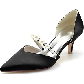 Pointed Toe Pearl Satin Wedding Shoes for Bride Low Heel Bridal Shoes for Women Satin Heels Prom Party Shoes 6869-17