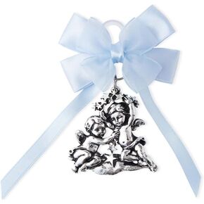 Angel Star Catholic Crib Medal with Satin Ribbon. Perfect Baptism Gifts for Babies, Christening Gifts for Babies, Baby Shower and Baby Nursery Wall Decor. (Beige)