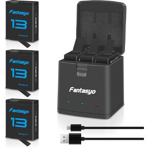 Fantasyo Replacement Batteries 2100mAh (3-Pack) for Gopro Hero 13 Black and 3-Channel Quick Charger, Fully Compatible with Gopro Hero 13 Battery and Charger