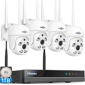 【2K Wireless Security Camera System】 Hiseeu PTZ Safety Cameras AI Human Detection Waterproof IP66 Cam Upgrade 10CH NVR,Color Night Vision, 7/24/Motion Record,Motion Alert for Outdoor Home Security