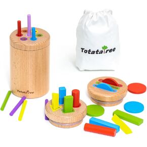 Montessori Color & Shape Sorting Coin Box, 3-in-1 for Ages 1-3, Toddler Color Matching Box, Wooden Sensory Matching Game