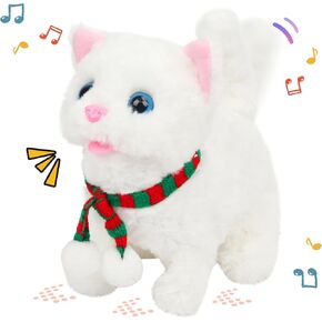 Easfan Walking Kitty Plush Toy Electric Interactive Rainbow Cat Stuffed Animal Meowing Tail Wagging Head Nodding Kitten Pet Toy Christmas Birthday Gift for Kids,7’’