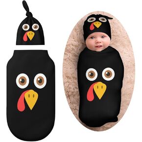 Turkey Thanksgiving Newborn Baby Swaddle Blanket with Beanie Hat Baby Receiving Blanket Soft Baby Sleep Sack Baby Wraps Blankets Gifts for Boys Girls Infant