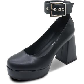 Women's Platform Closed Toe Ankle Strap Chunky Block Heels Goth Pumps Shoes