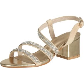 SheSole Women's Open Toe Slingback Strappy Heels Rhinestone Sandals Wedding Shoes for Bride Low Block Chunky Heels Metallic
