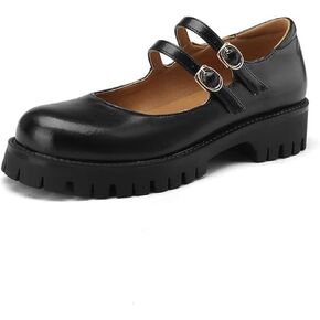 Elbslutt Women's Mary Janes Shoes Cute Round Closed Toe Flats Platform Low Heel Chunky Pumps Oxford Dress Shoes Gothic Ankle Buckle Strap Cosplay Uniform Party School Work Shoes