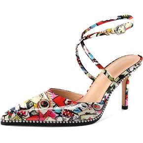 Zamikoo Sling Back High Heels Women Beaded Pointed Toe Crisscross Ankle Strap Stilettos Women Pumps