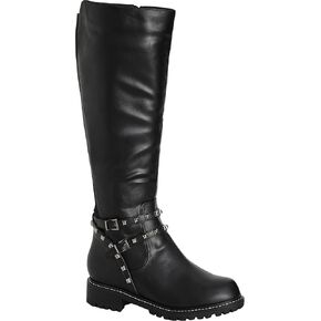 WIDE FIT KNEE BOOT BIKER,IN BLACK,SIZE 44