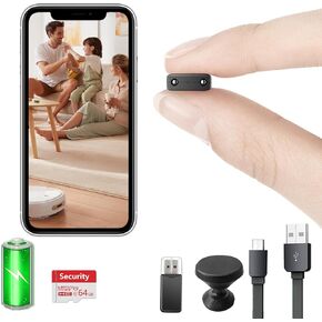 【Free 64G】 Smallest Wireless WiFi Battery Camera,HD1080P Baby Monitor,Portable Camera with Video Recording Live Feed Night Vision,Motion Detection,Cloud Storage,Remote Viewing with iOS Android APP