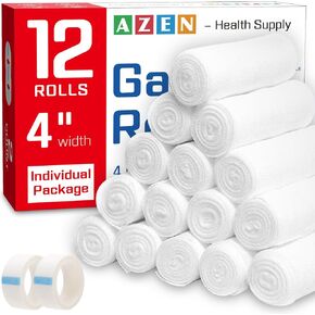AZEN 30 Pack Gauze Rolls Bandages, 4 in x 4.1 Yards Premium Medical Supplies, First Aid Supplies, Bandage Wrap Vet Wrap, Mummy Wrap