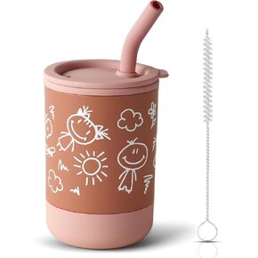 Silicone Baby Training Cup,147ml/5Oz Baby Training Cup Toddler Training Cup with Straws and Lids 100% Spill-Proof Design,Dishwasher Safe for Baby 6 Months+