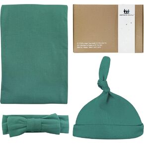 بطانية قماط للأطفال مع مجموعة عصابة رأس للقبعة، بطانيات قماط كبيرة قابلة للتمدد مقاس 47 بوصة × 47 بوصة، لف قماط قطني محبوك لحديثي الولادة، بطانية استقبال للأطفال للأولاد والبنات (أخضر) in Kuwait