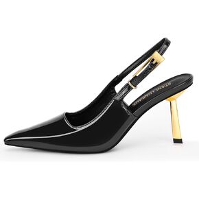 Slingback Heels Sandals for Women Patent Leather Metal Buckle Pointed Toe Sexy Casual Daily Dressy Wedding Shoes