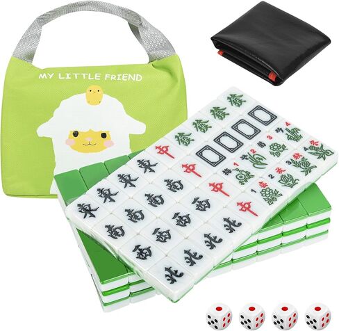 بلاط ميلامين صغير ماجيانج 144 صيني مقاس 1.0 بوصة (24 مم) مع حقيبة يد محمولة للسفر مجموعة ألعاب ماجونج كاملة - (Mah Jong، Mahjongg، Mah Jongg، Majiang، 中国麻将) in Kuwait