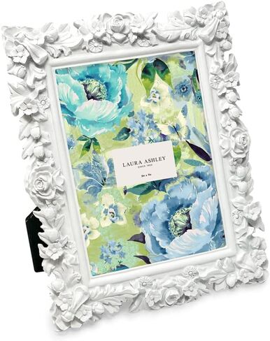 Laura Ashley 4x6 Black Floral Textured Hand-Crafted Resin Picture Frame with Easel, for Tabletop & Wall Display, Decorative Floral Design Home Décor, Photo Gallery, Art & More (4x6, Black) in Kuwait