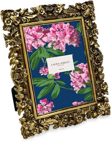 Laura Ashley 4x6 Black Floral Textured Hand-Crafted Resin Picture Frame with Easel, for Tabletop & Wall Display, Decorative Floral Design Home Décor, Photo Gallery, Art & More (4x6, Black) in Kuwait