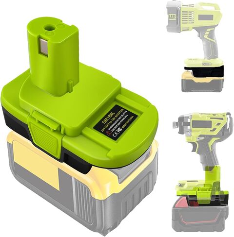 من أجل Dewalt وMilwaukee إلى محول بطارية Ryobi، قم بتحويل بطارية الليثيوم Dewalt 20V وبطارية Milwaukee 18V M18 إلى بطارية Ryobi 18V P107 P108 مع شحن USB 5V 2.1A MAX in Kuwait