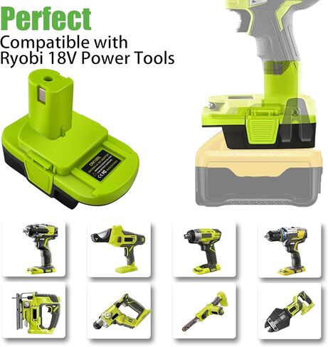 من أجل Dewalt وMilwaukee إلى محول بطارية Ryobi، قم بتحويل بطارية الليثيوم Dewalt 20V وبطارية Milwaukee 18V M18 إلى بطارية Ryobi 18V P107 P108 مع شحن USB 5V 2.1A MAX in Kuwait