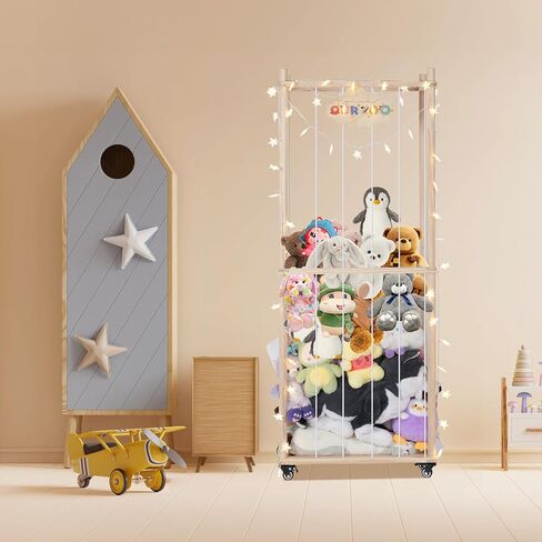 Minetom Corner Stuffed Animal Storage Toy Organizer, Stuffed Animals Organizer with LED Light, Corner Kids Plushies Toys Wall Hanging with Adjustable Length for Nursery Playroom Bedroom in Saudi Arabia
