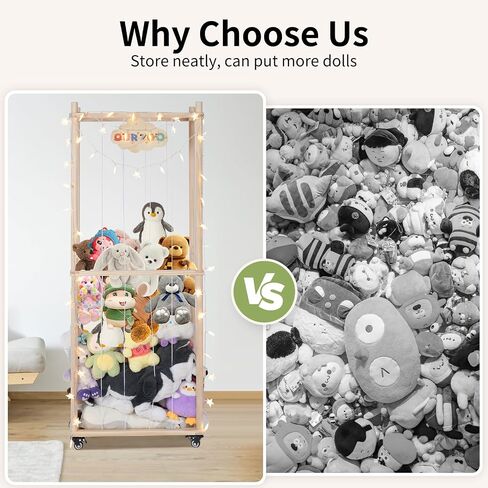 Minetom Corner Stuffed Animal Storage Toy Organizer, Stuffed Animals Organizer with LED Light, Corner Kids Plushies Toys Wall Hanging with Adjustable Length for Nursery Playroom Bedroom in Saudi Arabia