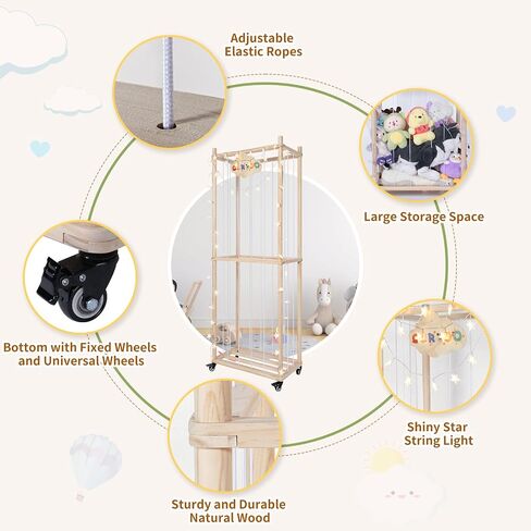 Minetom Corner Stuffed Animal Storage Toy Organizer, Stuffed Animals Organizer with LED Light, Corner Kids Plushies Toys Wall Hanging with Adjustable Length for Nursery Playroom Bedroom in Saudi Arabia