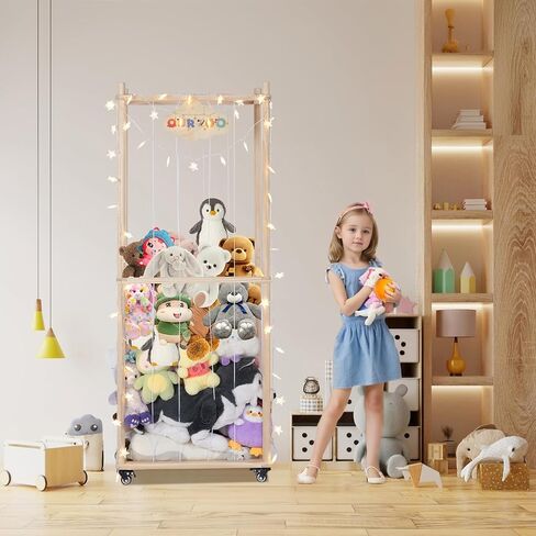 Minetom Corner Stuffed Animal Storage Toy Organizer, Stuffed Animals Organizer with LED Light, Corner Kids Plushies Toys Wall Hanging with Adjustable Length for Nursery Playroom Bedroom in Saudi Arabia