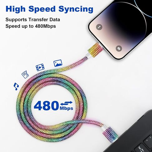 كابل VOFUOE USB C إلى iPhone، كابل شحن سريع لهاتف iPhone Bling Sparkling Diamond USB C سلك شحن للنساء 4FT لهاتف iPhone 14/13 /12/11، لجهاز iPad 9th/ 8th/ 7th Generation-Silver in Saudi Arabia