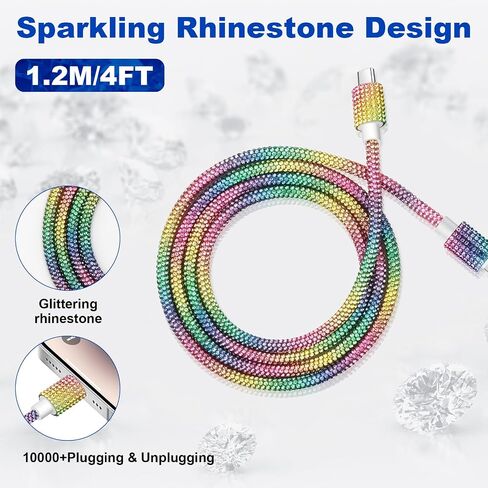 كابل VOFUOE USB C إلى iPhone، كابل شحن سريع لهاتف iPhone Bling Sparkling Diamond USB C سلك شحن للنساء 4FT لهاتف iPhone 14/13 /12/11، لجهاز iPad 9th/ 8th/ 7th Generation-Silver in Saudi Arabia