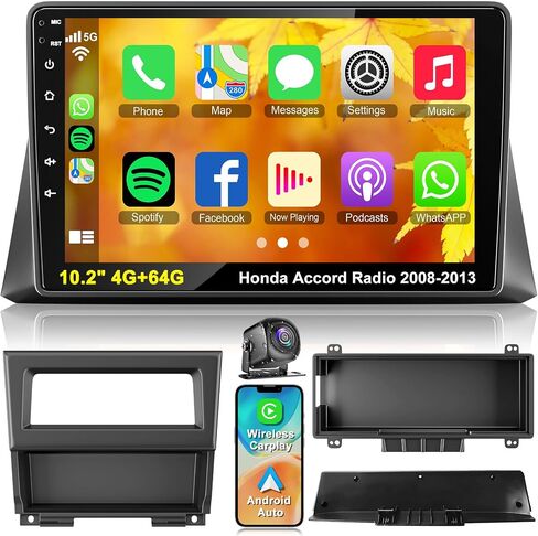 ستيريو سيارة أندرويد 10.2 بوصة لسيارة Honda Accord 2008-2013 مع CarPlay&Android Auto، شاشة لمس عالية الدقة Bluetooth5.2 راديو يدعم GPS/WiFi/راديو FM/SWC+HD كاميرا احتياطية/MIC/DSP in Saudi Arabia