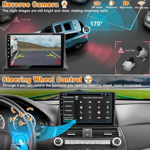 ستيريو سيارة أندرويد 10.2 بوصة لسيارة Honda Accord 2008-2013 مع CarPlay&Android Auto، شاشة لمس عالية الدقة Bluetooth5.2 راديو يدعم GPS/WiFi/راديو FM/SWC+HD كاميرا احتياطية/MIC/DSP in Saudi Arabia