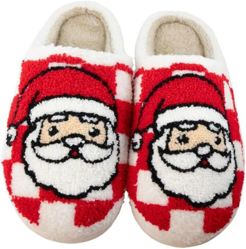 KATYDID Santa Red Christmas Checkered Sherpa Slippers in Kuwait