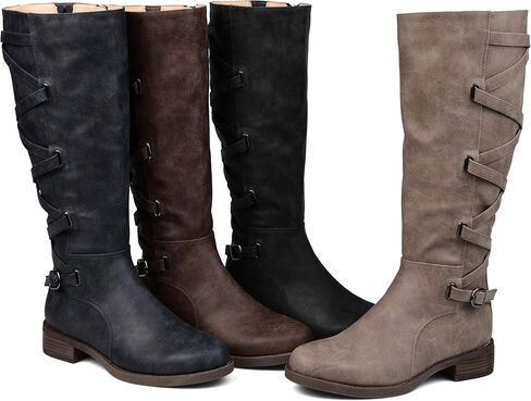 Journee Womens Carly Extra Wide Calf Stacked Heel Riding Boots in Kuwait