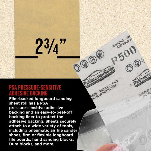 ورق صنفرة طويل ذهبي PSA ممتاز 500 حبيبة، 2-3/4 بوصة عرض مستمر 12 ياردة - ظهر لاصق ذاتي اللصق لطلاء الجسم التلقائي، صنفرة لوح طويل من مبرد الهواء الخشبي، مكعبات صنفرة يدوية in Kuwait