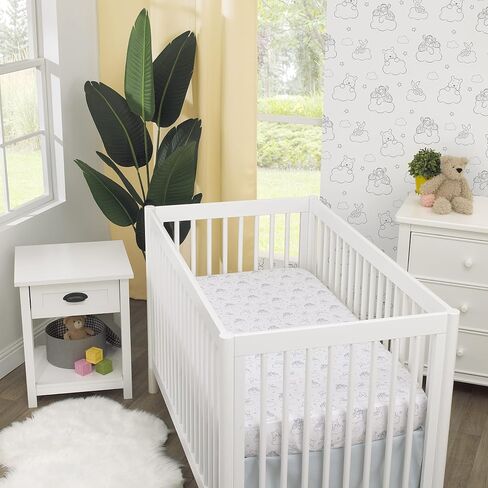Disney Winnie The Pooh Hello Sunshine Multi-Colored Rainbow, Yellow Sun & Blue Clouds 3Piece Nursery Crib Bedding Set - Comforter, Fitted Crib Sheet & Crib Skirt, Aqua, Yellow, Orange, White in Saudi Arabia