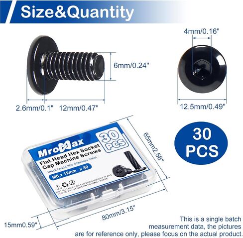 MroMax 20Pcs M6 x 25mm Flat Head Hex Socket Cap Screws, 304 Stainless Steel 18-8, Full Thread, Black Oxide (with Hex Spanner) for Furniture Chair Table Desk Crib Bed in Kuwait