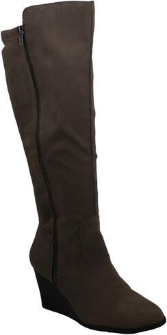 Style & Co. حذاء نسائي من جلد الغزال Wynterr بطول الركبة عند أصابع القدم اللوزية، رمادي داكن، مقاس طفل كبير 7.0 in Kuwait