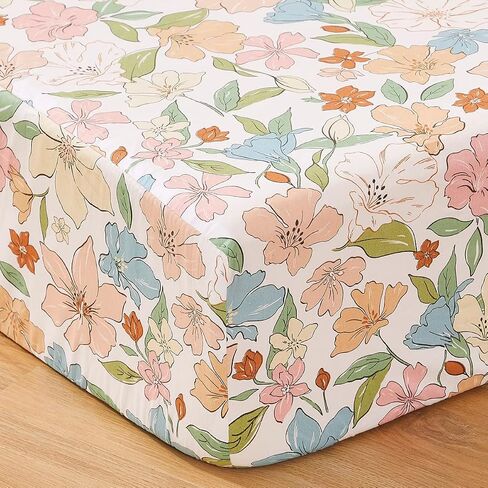 Brandream Crib Bedding Set for Girls 6 Pieces Floral Baby Nursery Bedding Set with Enchanting Blossoms Flowers,Blush Pink Yellow Green Garden Farmhouse Chic Cotton in Saudi Arabia