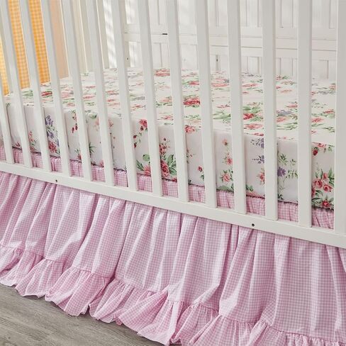 Brandream Crib Bedding Set for Girls 6 Pieces Floral Baby Nursery Bedding Set with Enchanting Blossoms Flowers,Blush Pink Yellow Green Garden Farmhouse Chic Cotton in Saudi Arabia