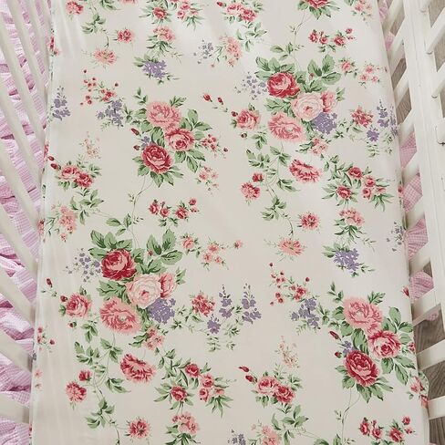 Brandream Crib Bedding Set for Girls 6 Pieces Floral Baby Nursery Bedding Set with Enchanting Blossoms Flowers,Blush Pink Yellow Green Garden Farmhouse Chic Cotton in Saudi Arabia