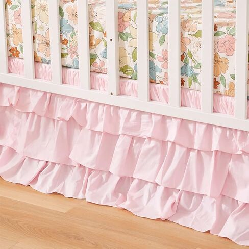 Brandream Crib Bedding Set for Girls 6 Pieces Floral Baby Nursery Bedding Set with Enchanting Blossoms Flowers,Blush Pink Yellow Green Garden Farmhouse Chic Cotton in Saudi Arabia