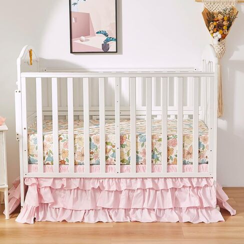 Brandream Crib Bedding Set for Girls 6 Pieces Floral Baby Nursery Bedding Set with Enchanting Blossoms Flowers,Blush Pink Yellow Green Garden Farmhouse Chic Cotton in Saudi Arabia