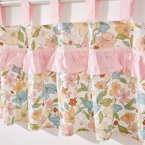 Brandream Crib Bedding Set for Girls 6 Pieces Floral Baby Nursery Bedding Set with Enchanting Blossoms Flowers,Blush Pink Yellow Green Garden Farmhouse Chic Cotton in Saudi Arabia