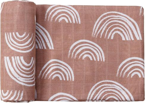 Muslin Swaddle Blanket, Boho Rainbow Pattern Newborn Swaddle for Baby Boys ＆ Girls, Silky Soft Breathable Receiving Swaddle Wrap, 47x47 inches, Brown in Saudi Arabia