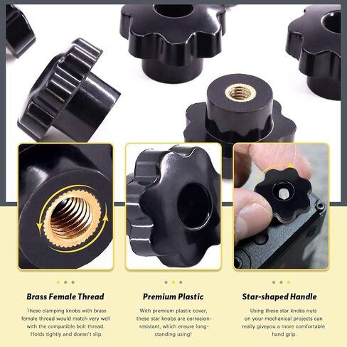 15Pcs M4 Star Knob Clamping Handle Nut Through Hole Set Brass Female Threaded Handle Screw On Knob Grip Black Plastic in Saudi Arabia